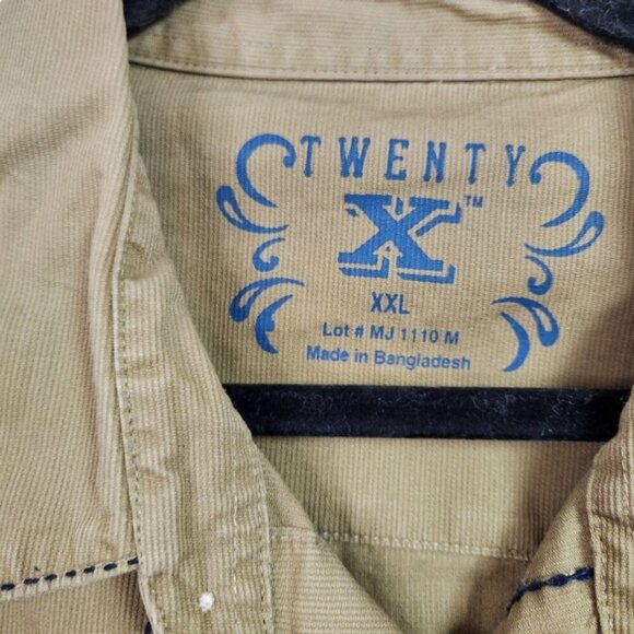 Twenty X Tan Corduroy Pearl Snap Western Button Down Shirt Slim Fit Mens XXL - Picture 8 of 14